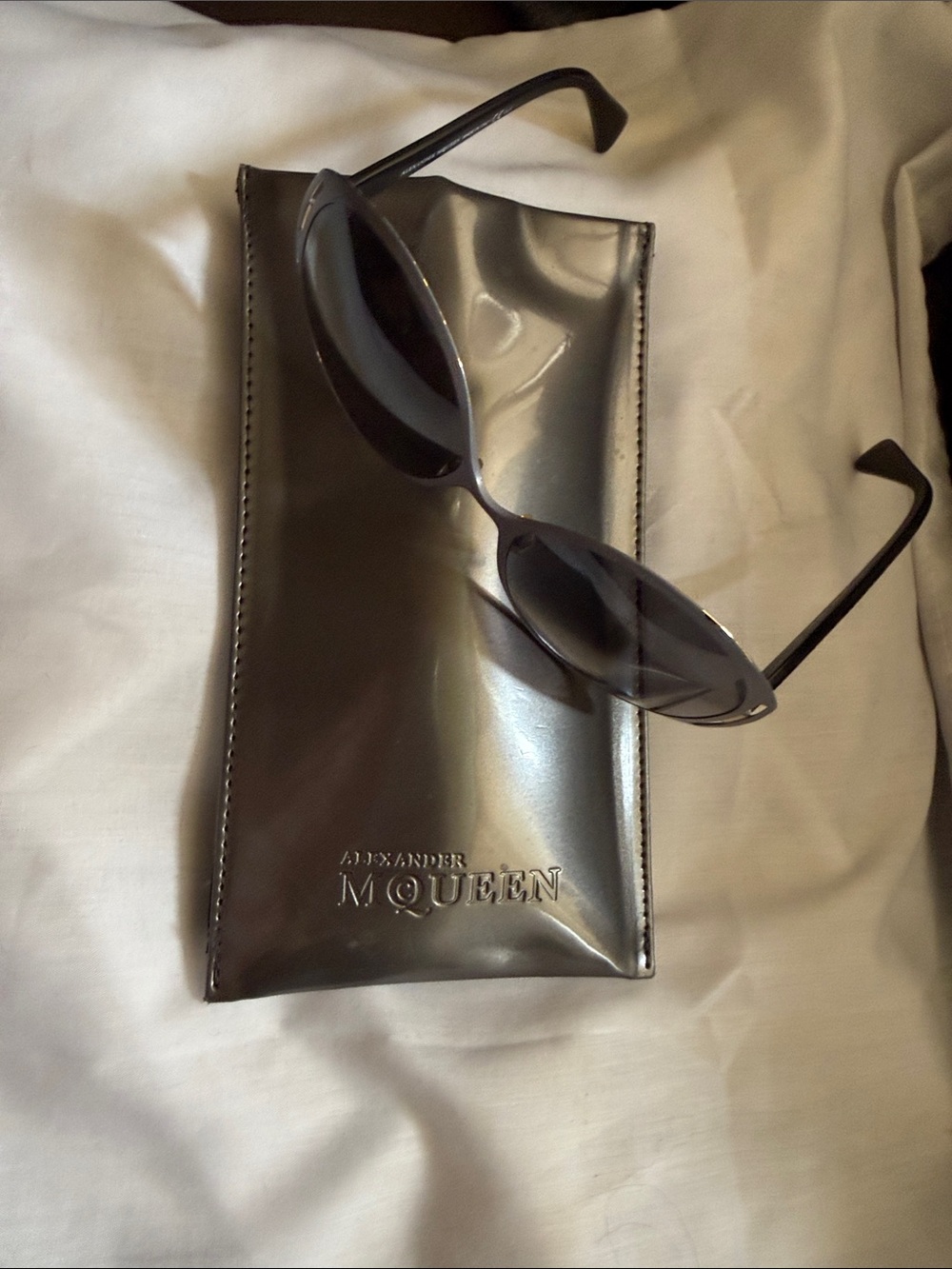 Alexander McQueen Black Oval Sunglasses with Black Pouch